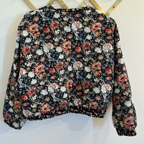 Zara Floral Quilted Bomber Jacket Metallic Black XL - Picture 7 of 7